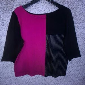 Black Knit Top with Pinstripe Panel